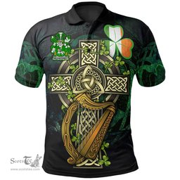 ScotsTee Shop Irish McCafferey or McCaffrey Irish Family Crest Polo Shirt - Ireland Shamrock with Celtic Cross A7