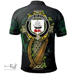 ScotsTee Shop Irish House of O'LEARY Irish Family Crest Polo Shirt - Ireland Shamrock with Celtic Cross A7