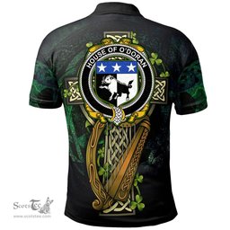 ScotsTee Shop Irish House of O'DORAN Irish Family Crest Polo Shirt - Ireland Shamrock with Celtic Cross A7