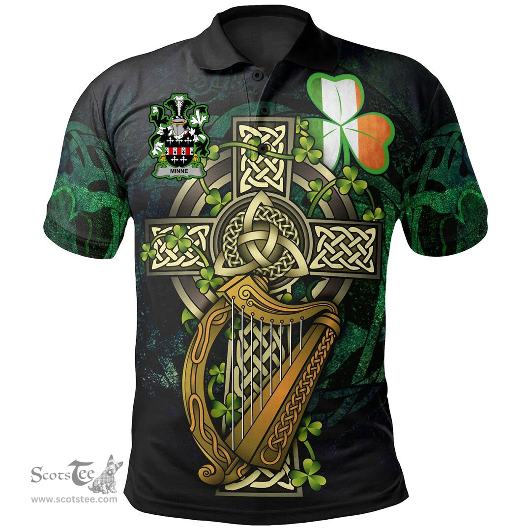 ScotsTee Shop Irish Minne Irish Family Crest Polo Shirt - Ireland Shamrock with Celtic Cross A7