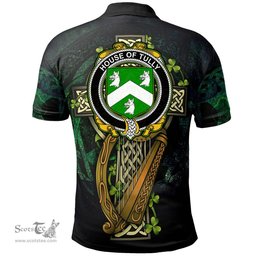 ScotsTee Shop Irish House of TULLY (MACATILLA)) Irish Family Crest Polo Shirt - Ireland Shamrock with Celtic Cross A7