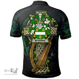 ScotsTee Shop Irish McKenna or Kennagh Irish Family Crest Polo Shirt - Ireland Shamrock with Celtic Cross A7