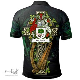 ScotsTee Shop Irish McCluskey Irish Family Crest Polo Shirt - Ireland Shamrock with Celtic Cross A7