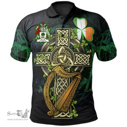 ScotsTee Shop Irish McCluskey Irish Family Crest Polo Shirt - Ireland Shamrock with Celtic Cross A7