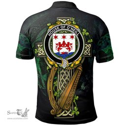 ScotsTee Shop Irish House of O'NEILL Irish Family Crest Polo Shirt - Ireland Shamrock with Celtic Cross A7