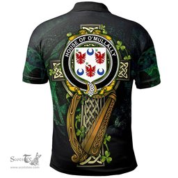 ScotsTee Shop Irish House of O'MULLALLY Irish Family Crest Polo Shirt - Ireland Shamrock with Celtic Cross A7
