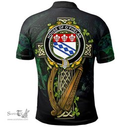 ScotsTee Shop Irish House of O'PHELAN Irish Family Crest Polo Shirt - Ireland Shamrock with Celtic Cross A7