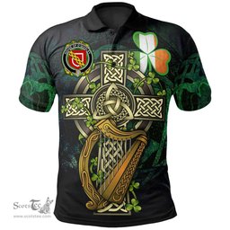 ScotsTee Shop Irish House of O'QUIGLEY Irish Family Crest Polo Shirt - Ireland Shamrock with Celtic Cross A7