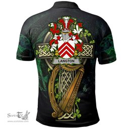 ScotsTee Shop Irish Langton Irish Family Crest Polo Shirt - Ireland Shamrock with Celtic Cross A7