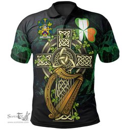 ScotsTee Shop Irish Lany or Laney Irish Family Crest Polo Shirt - Ireland Shamrock with Celtic Cross A7