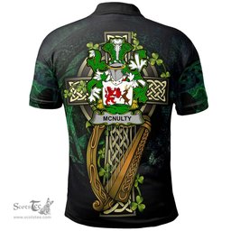 ScotsTee Shop Irish McNulty Irish Family Crest Polo Shirt - Ireland Shamrock with Celtic Cross A7