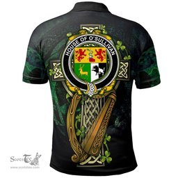 ScotsTee Shop Irish House of O'SULLIVAN Irish Family Crest Polo Shirt - Ireland Shamrock with Celtic Cross A7