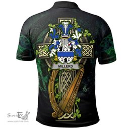 ScotsTee Shop Irish Millerd Irish Family Crest Polo Shirt - Ireland Shamrock with Celtic Cross A7