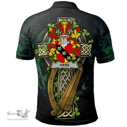 ScotsTee Shop Irish Ivers Irish Family Crest Polo Shirt - Ireland Shamrock with Celtic Cross A7