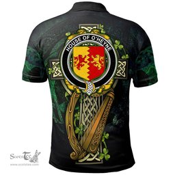 ScotsTee Shop Irish House of O'HEYNE Irish Family Crest Polo Shirt - Ireland Shamrock with Celtic Cross A7