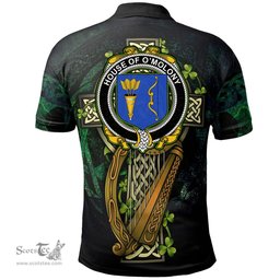 ScotsTee Shop Irish House of O'MOLONY Irish Family Crest Polo Shirt - Ireland Shamrock with Celtic Cross A7