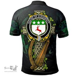 ScotsTee Shop Irish House of O'DOHERTY Irish Family Crest Polo Shirt - Ireland Shamrock with Celtic Cross A7