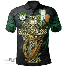 ScotsTee Shop Irish House of O'DOHERTY Irish Family Crest Polo Shirt - Ireland Shamrock with Celtic Cross A7