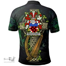 ScotsTee Shop Irish Micklethwait Irish Family Crest Polo Shirt - Ireland Shamrock with Celtic Cross A7
