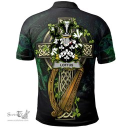 ScotsTee Shop Irish Loftus Irish Family Crest Polo Shirt - Ireland Shamrock with Celtic Cross A7