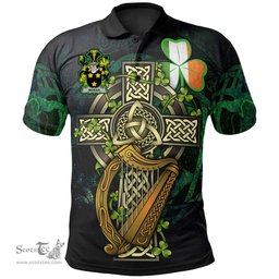 ScotsTee Shop Irish Moran or O'Moran Irish Family Crest Polo Shirt - Ireland Shamrock with Celtic Cross A7