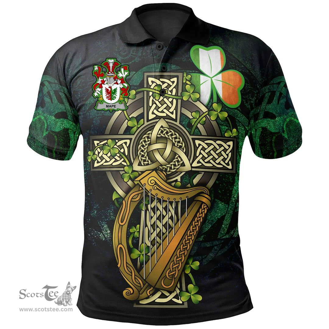 ScotsTee Shop Irish Mape Irish Family Crest Polo Shirt - Ireland Shamrock with Celtic Cross A7