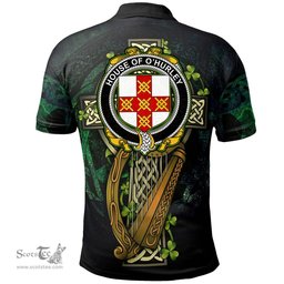 ScotsTee Shop Irish House of O'HURLEY Irish Family Crest Polo Shirt - Ireland Shamrock with Celtic Cross A7