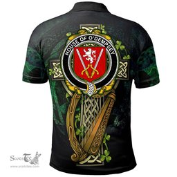 ScotsTee Shop Irish House of O'DEMPSEY Irish Family Crest Polo Shirt - Ireland Shamrock with Celtic Cross A7