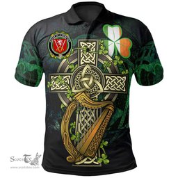 ScotsTee Shop Irish House of O'DEMPSEY Irish Family Crest Polo Shirt - Ireland Shamrock with Celtic Cross A7