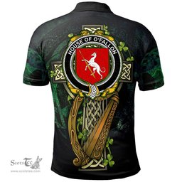 ScotsTee Shop Irish House of O'FALLON Irish Family Crest Polo Shirt - Ireland Shamrock with Celtic Cross A7