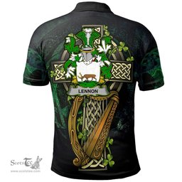 ScotsTee Shop Irish Lennon or O'Lennon Irish Family Crest Polo Shirt - Ireland Shamrock with Celtic Cross A7