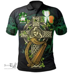 ScotsTee Shop Irish Lennon or O'Lennon Irish Family Crest Polo Shirt - Ireland Shamrock with Celtic Cross A7