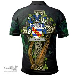 ScotsTee Shop Irish Leigh or McLaeghis Irish Family Crest Polo Shirt - Ireland Shamrock with Celtic Cross A7