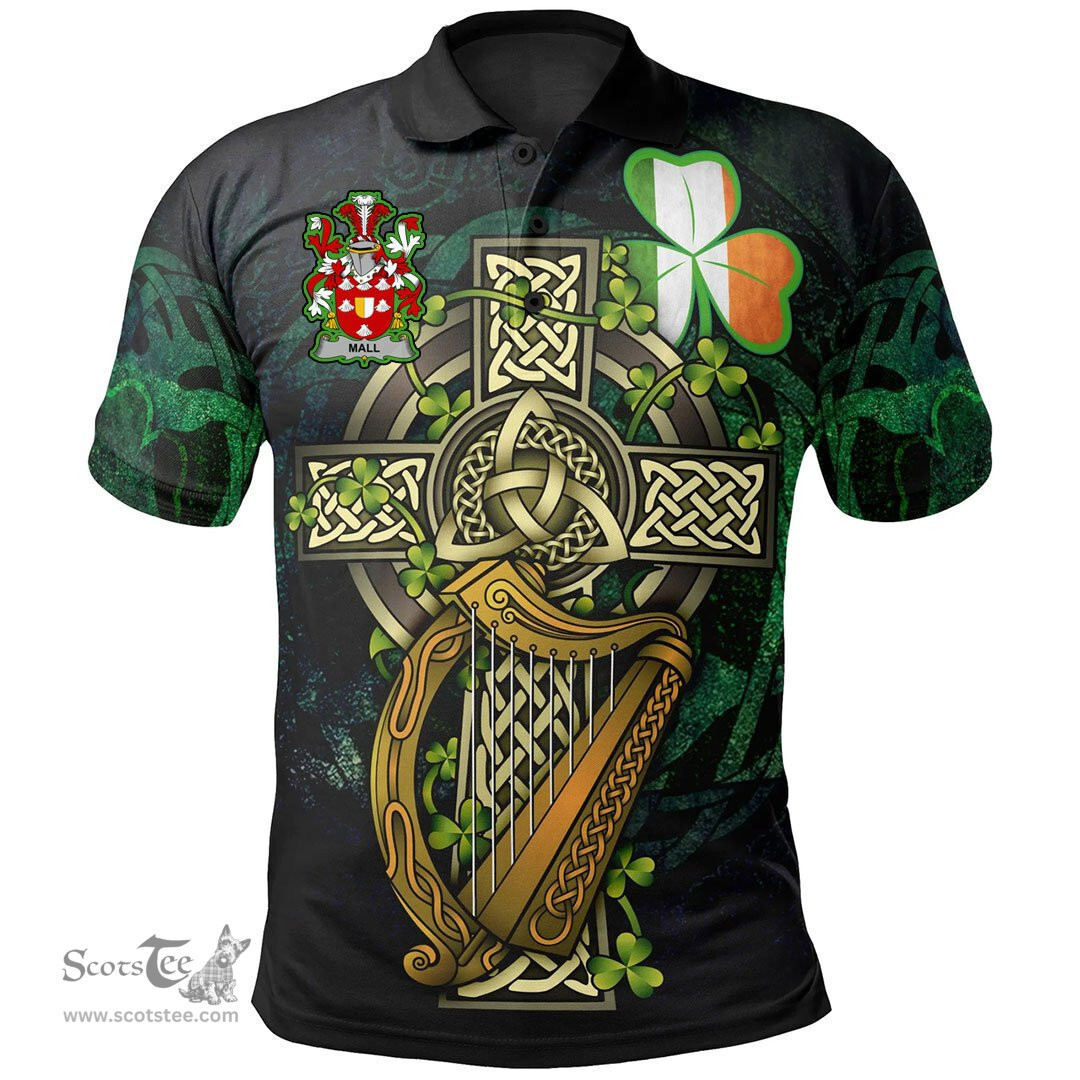 ScotsTee Shop Irish Mall Irish Family Crest Polo Shirt - Ireland Shamrock with Celtic Cross A7