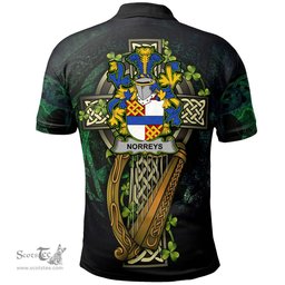ScotsTee Shop Irish Norreys Irish Family Crest Polo Shirt - Ireland Shamrock with Celtic Cross A7