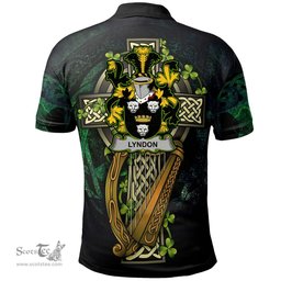 ScotsTee Shop Irish Lyndon or Gindon Irish Family Crest Polo Shirt - Ireland Shamrock with Celtic Cross A7