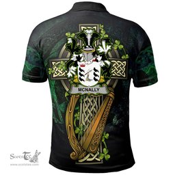 ScotsTee Shop Irish McNally Irish Family Crest Polo Shirt - Ireland Shamrock with Celtic Cross A7