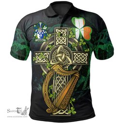 ScotsTee Shop Irish Linaker Irish Family Crest Polo Shirt - Ireland Shamrock with Celtic Cross A7
