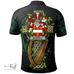 ScotsTee Shop Irish Warwick Irish Family Crest Polo Shirt - Ireland Shamrock with Celtic Cross A7
