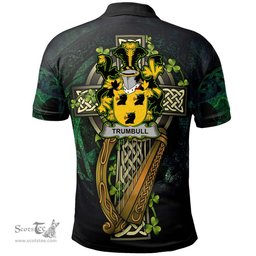 ScotsTee Shop Irish Trumbull or Turnbull Irish Family Crest Polo Shirt - Ireland Shamrock with Celtic Cross A7
