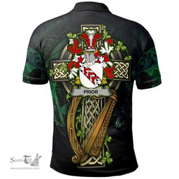 ScotsTee Shop Irish Prior Irish Family Crest Polo Shirt - Ireland Shamrock with Celtic Cross A7