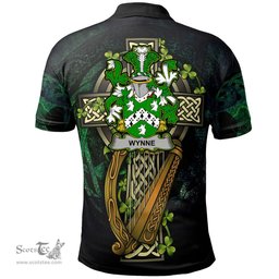 ScotsTee Shop Irish Wynne Irish Family Crest Polo Shirt - Ireland Shamrock with Celtic Cross A7