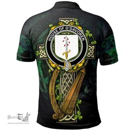 ScotsTee Shop Irish House of O'DAVOREN Irish Family Crest Polo Shirt - Ireland Shamrock with Celtic Cross A7