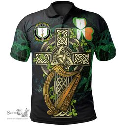 ScotsTee Shop Irish House of O'DAVOREN Irish Family Crest Polo Shirt - Ireland Shamrock with Celtic Cross A7