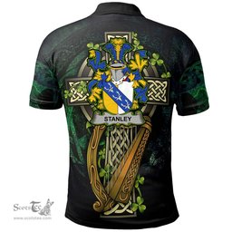 ScotsTee Shop Irish Stanley Irish Family Crest Polo Shirt - Ireland Shamrock with Celtic Cross A7