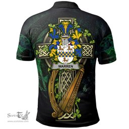 ScotsTee Shop Irish Warren Irish Family Crest Polo Shirt - Ireland Shamrock with Celtic Cross A7