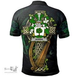 ScotsTee Shop Irish Quirke or O'Quirke Irish Family Crest Polo Shirt - Ireland Shamrock with Celtic Cross A7