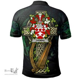 ScotsTee Shop Irish Thomas Irish Family Crest Polo Shirt - Ireland Shamrock with Celtic Cross A7