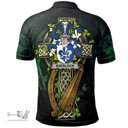 ScotsTee Shop Irish Sherlock Irish Family Crest Polo Shirt - Ireland Shamrock with Celtic Cross A7