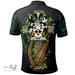 ScotsTee Shop Irish Roe Irish Family Crest Polo Shirt - Ireland Shamrock with Celtic Cross A7